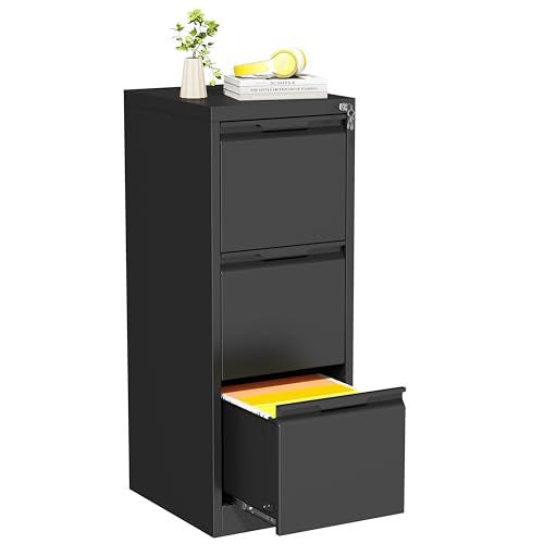 Bestoo File Cabinet, 3 Drawer Filing Cabinet with Lock, Metal File Cabinet - color: Black, size: 3Drawer-Vertical-38.3"H
