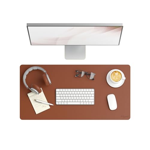 Smead Vegan Leather Desk Pad Mat, Office Desk Mat, Medium, Saddle Brown | Waterproof desk pad protector, writing mat and desk blotter. Non-slip suede grips under a keyboard, mouse and notepad. - color: Saddle Brown, size: 15.7" x 31.5"