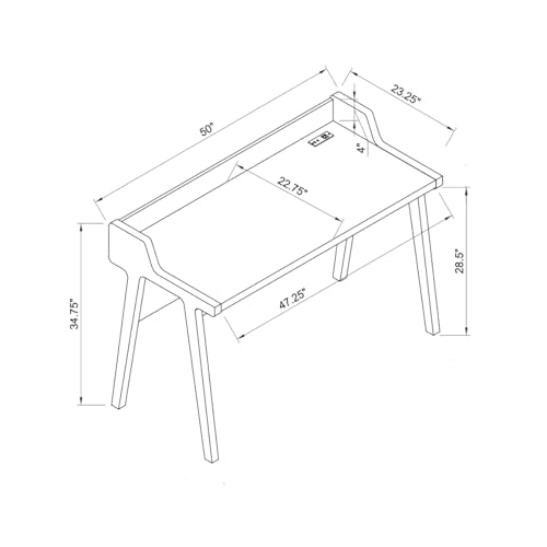 Penau Modern White Writing Desk with Grounded Outlet and 2 USB-A Ports, Finished Back, Modesty Panel and Wooden Leg Frame, 50 x 23.25 x 34.75 Inchs