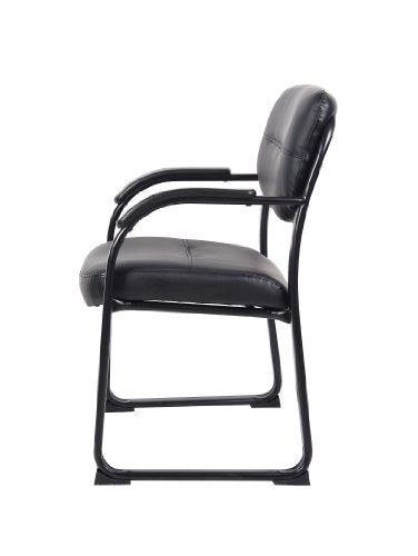 Boss Office Products Leather Sled Base Side Chair with Arms in Black (B9519)