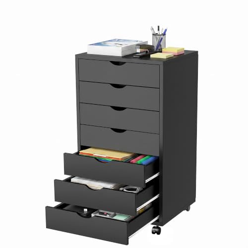 7 Drawer Office Storage Cabinet, Rolling File Cabinet for Office, Black - color: Black, size: 15.75"D x 18.74"W x 34.25"H(7 Drawers)
