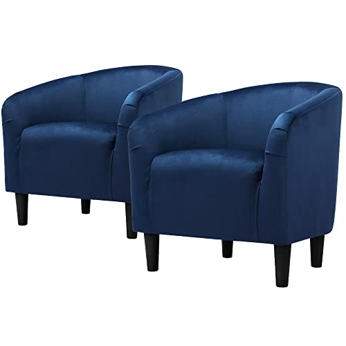 Topeakmart Velvet Accent Chairs Set of 2 for Small Spaces, Navy Blue | Upholstered Furry Armchair, Compact Cozy Barrel Chairs with a Curved Silhouette for Small Spaces, Living Room Bedroom Corner - color: Navy Blue, style: Set of 2