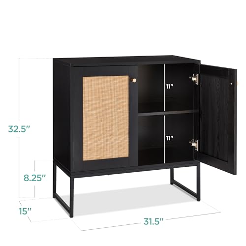 Best Choice Products 2-Door Rattan Storage Cabinet, Accent Furniture, Multifunctional Cupboard for Living Room, Hallway, Kitchen, Sideboard, Buffet Table w/Non-Scratch Foot Pads - Black - color: Rattan, Black