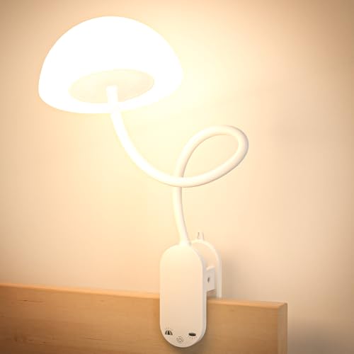 Rechargeable Clip On Lamp, Cordless Touch Control Desk Lamp with RGB Ambient Mode & 3000K–6000K Dimmable Book Reading Light, Portable Gooseneck Lamp Battery Operated Clamp On Table Bedside Headboard - color: White