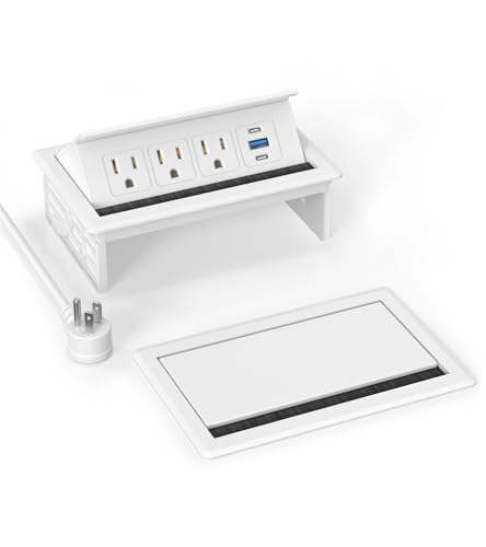 Recessed Conference Table Power Hub with 20W USB-C PD Fast Charging, Flush Mounted for Desks, Kitchens & RVs, 6FT Power Cord (White) - color: White