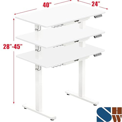 SHW 40-Inch Electric Height Adjustable Standing Desk w/Drawer, White - color: White, size: 40-Inch