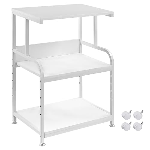 Fannova White Printer Stand with Storage, 3 Tier Printer Table with Height Adjustable Shelf, Rolling Printer Cart with Wheels for Home Office Organization - color: White