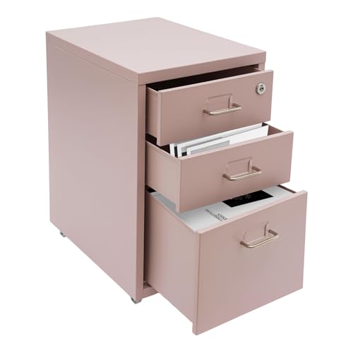 3 Drawers File Cabinet Locking Vertical File Cabinet Under Desk Small File Cabinet with Wheels for Home Office (Pink) - color: Pink