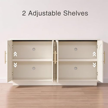 Fatmok Buffet Cabinet with Storage, 59'' Modern Arched Sideboard Cabinet w/Adjustable Shelves, Wood Media TV Console Table Credenza for Living Room Hallway Entryway, Beige(Not White) - color: A-beige