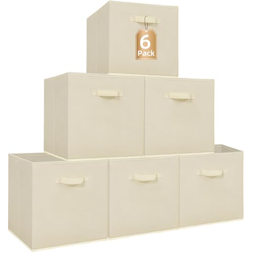 STORAGE MANIAC Storage Cubes, 13 Inch Collapsible Storage Bins with Handles, 6 Pack Fabric Foldable Bins for Organization, Durable Storage Bins for Closet, Shelves, Offices, 6-Pack Beige - color: Beige-6 Pack, size: 13 INCH
