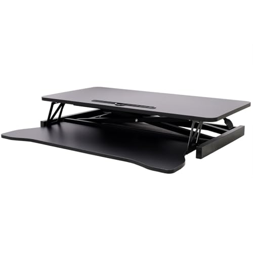 Standing Desk Converter 31.5", Height Adjustable Sit Stand Desk Riser with Keyboard Tray, Gas Spring Stand Up Workstation for Dual Monitors, Laptop & Home Office, Black/White,Black - color: Black