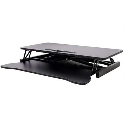 Standing Desk Converter 31.5", Height Adjustable Sit Stand Desk Riser with Keyboard Tray, Gas Spring Stand Up Workstation for Dual Monitors, Laptop & Home Office, Black/White,Black - color: Black