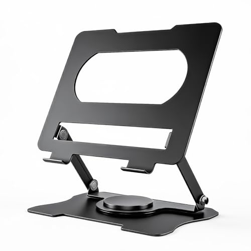360° Rotatable Adjustable Tablet Laptop Stand, Aluminum Alloy Foldable Desk Holder, Universal Ergonomic Device Mount Fits 4'' to 17 Inch Laptops, Tablets, Heavy Duty Supports Up to 10KG