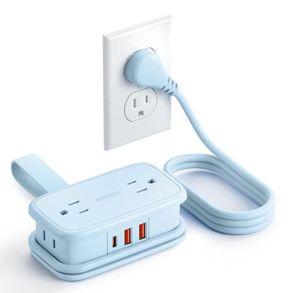 NTONPOWER Blue Travel Power Strip 20W, Travel Essentials 4 Outlets 3 USB(1 USB-C) with 4FT Wrapped Extension Cord Flat Plug, Vacation Essentials for Hotel Travel Camping Cruise Essentials 2026 - size: 1 Pack 4 Outlets 1 USB-C 2 USB-A, style: 20W-Blue