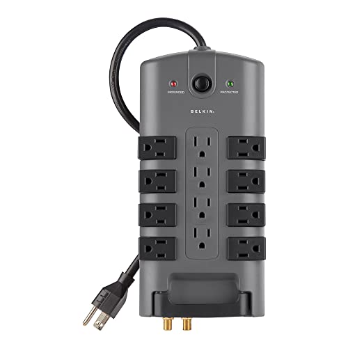 Belkin Surge Protector w/ 8 Rotating & 4 Standard Outlets (Pack of 5) - 8ft Sturdy Extension Cord with Flat Pivot Plug for Home, Office, Travel, & Desktop - Power Strip - 4320 Joules | space-saving design, rotating outlets, bulk pack for office, classroom