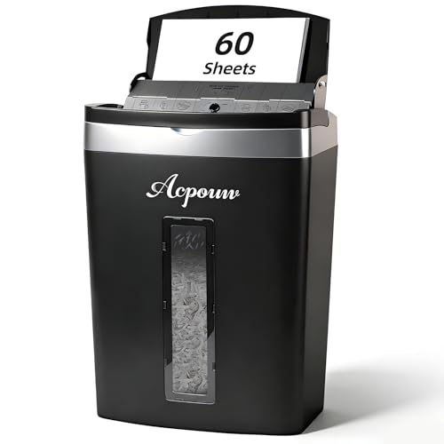 60-Sheet Auto Feed Multi-Function Paper Shredder – Quiet Cross-Cut Shredder with Anti-Jam Protection for Home & Office, Compact and Durable