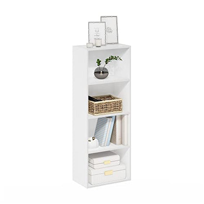 Furinno LUDER 4-Tier Book Shelf, Open Shelves Bookshelf, White | 9 x 15.6 x 41.7, Closed Back, Modern Bookcase, for Living Room, Bedroom, Home Office - color: White, size: 4-Tier, 9.3 x 15.6 x 41.7