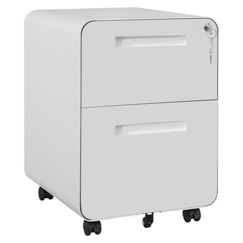 Garvee Mobile File Cabinet with Lock, 2 Drawer File Cabinet with Lock | 2 Drawer Under Desk Metal Rolling Filing Cabinets for Home Office Legal/Letter File Folders, Fully Assembled - color: White Color
