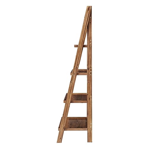 4-Tier Ladder Bookshelf - Freestanding Bookcase with X-Back Frame - Shelves for Living Room, Kitchen, Bedroom, and Office by Lavish Home (Walnut)