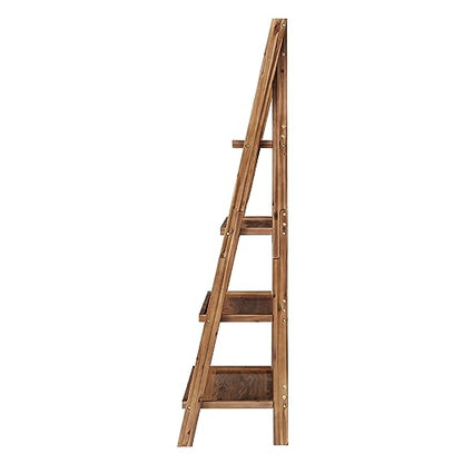 4-Tier Ladder Bookshelf - Freestanding Bookcase with X-Back Frame - Shelves for Living Room, Kitchen, Bedroom, and Office by Lavish Home (Walnut)