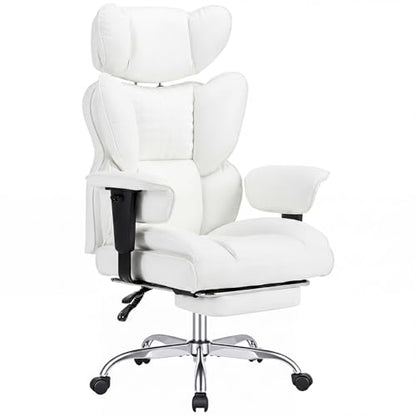 DUMOS Big and Tall Home Office Desk Chair, Executive Chair with Footrest - color: White-l, size: Adjustable Armrest