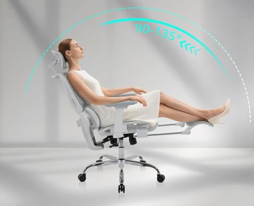 LuxErgo High Back Ergonomic Mesh Office Chair, Home Desk Chair with Adjustable Lumbar Support Foot Rest, 3D Headrest and Armrests, 350lbs Big and Tall High Back Reclining Gaming Chair, Gray - color: Grey