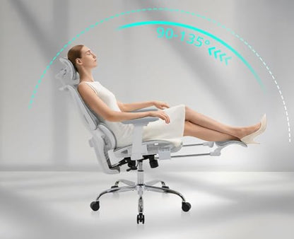 LuxErgo High Back Ergonomic Mesh Office Chair, Home Desk Chair with Adjustable Lumbar Support Foot Rest, 3D Headrest and Armrests, 350lbs Big and Tall High Back Reclining Gaming Chair, Gray - color: Grey