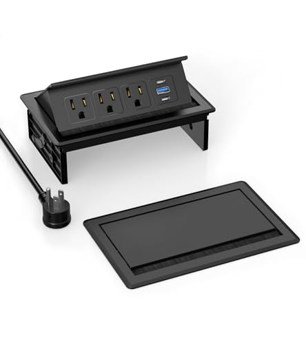 Recessed Conference Table Power Hub with 20W USB-C PD Fast Charging, Flush Mounted for Desks, Kitchens & RVs, 6FT Power Cord (Black) - color: Black