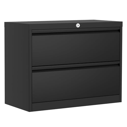 File Cabinet 2-Drawer Lateral with Lock, Metal Office Filing Cabinet for Letter/Legal/a4, Heavy Duty Storage Organizer, Full Extension Drawers, Anti-Tip Safety, Black, Home Office Organization - size: 2-Drawer Horizontal