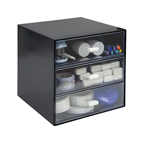 Desk Organizer with Drawer, Desk Storage Box, Plastic Office Stationery Supplies Organizers, Desktop Organizer for Office School Home (3 drawer, Black) - style: 3 drawer