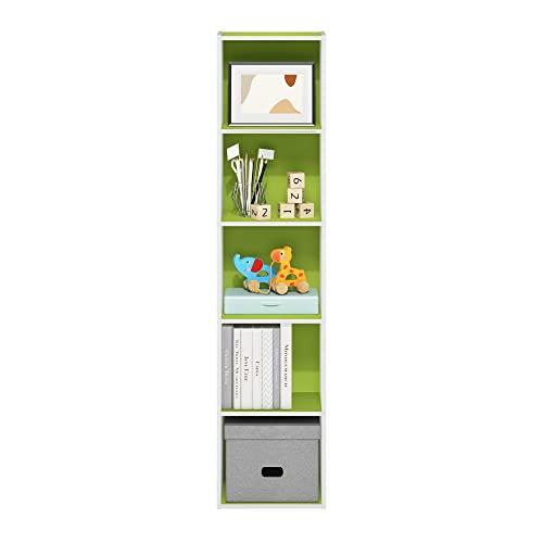 Furinno PASIR Book Shelf, 5-Tier Modern Bookshelf, Open Shelves Bookcase 9 x 12 x 52, Easy Assembly, for Living Room, Bedroom, Home Office, Green/White - color: White/Green, size: 5-Tier Cube