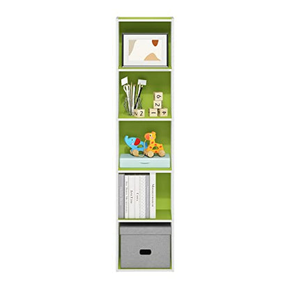 Furinno PASIR Book Shelf, 5-Tier Modern Bookshelf, Open Shelves Bookcase 9 x 12 x 52, Easy Assembly, for Living Room, Bedroom, Home Office, Green/White - color: White/Green, size: 5-Tier Cube