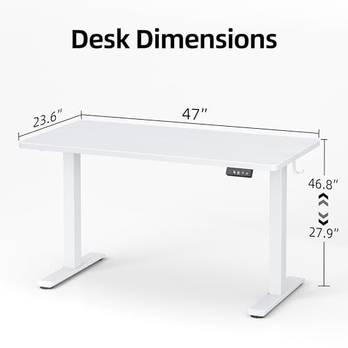 TIQLAB Electric Standing Desk,47 * 24 Inches Adjustable Height Stand up Desk, Sit Stand Home Office Table with Splice Board, White - color: White, size: 47*24 inch