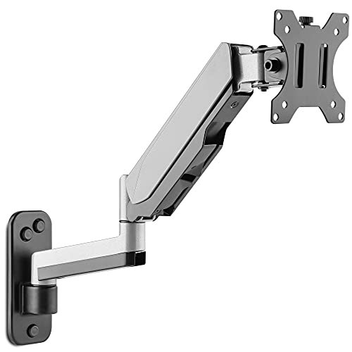 AVLT Single Extended Monitor Wall Mount for 13-32" Screens - Silver | Supports flat/curved/ultrawide screens up to 19.8 lbs. Smooth gas spring control, VESA 75x75/100x100 and clean cable routing - color: Single Extended