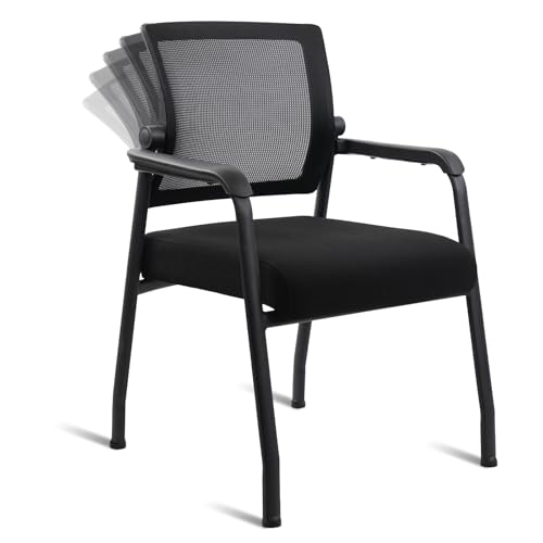 Desk Chair No Wheels with Adjustable Mesh Backrest, Arm Chair with Ergonomic Lumbar Support and Thickened Seats Cushion, Waiting Room Chairs for Office School Church Guest Reception - color: Adjustable Back, size: 1 Pack