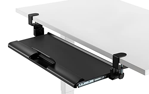 Kantek Desk Clamp Tilting Keyboard Tray, 5 Tilt Angles, Negative and Positive Tilt, Slides Under Desk, 26.8-Inch W x 11.1-Inch D, Black (KT175) - size: 26.8-Inch W x 11.1-Inch D
