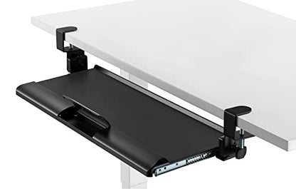Kantek Desk Clamp Tilting Keyboard Tray, 5 Tilt Angles, Negative and Positive Tilt, Slides Under Desk, 26.8-Inch W x 11.1-Inch D, Black (KT175) - size: 26.8-Inch W x 11.1-Inch D