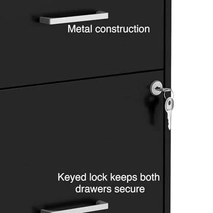 Staples 2-Drawer Vertical File Cabinet, Letter Size Documents, Lockable, 18.9" D x 14.3" W x 24.1" H, Black - color: Black, style: 1 Pack