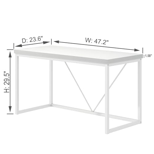 EXCEFUR White Computer Desk, Modern Home Office Desk, Small Wood Study Writing Table Workstation for Bedroom Living Room, 47 inch - color: White Oak, size: 47 inch