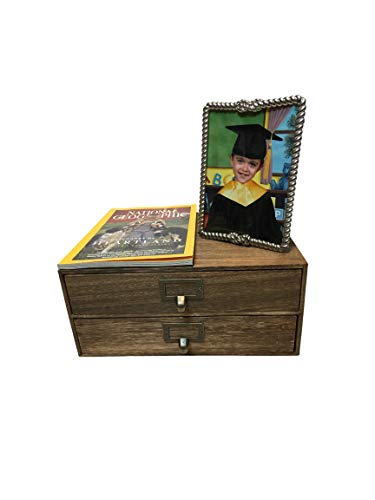 Wallniture Home Office Desk Organizer - Wooden 2 Drawer Under Monitor Stand - Printer Platform - Paper Holder Walnut