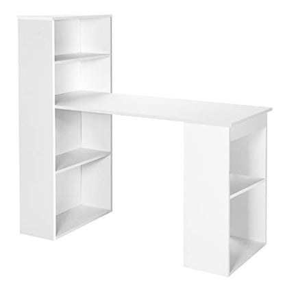 Tangkula White Computer Desk with Bookshelf, Writing Study Desk with Storage Shelves & CPU Stand, Modern Compact Computer Workstation for Home & Office, Space-Saving Design | Modern Compact Workstation w/Bookshelf Storage & CPU Stand, Space-Saving Design