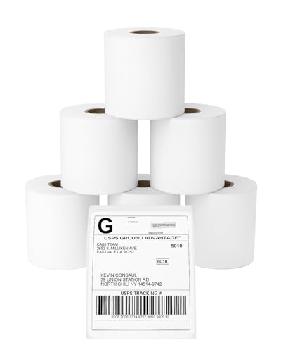 4x6 Thermal Labels Roll – 6 Rolls, 250 Labels/Roll – Shipping Labels 4x6, Perforated & Strong Adhesive - Commercial Grade Thermal Printer Labels for Shipping and Mailing - size: 4" x 6", style: 6 Rolls