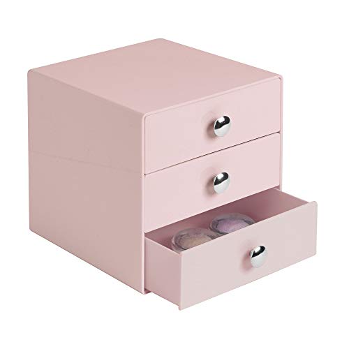 iDesign Plastic 3-Drawer Jewelry Box, Pink, 6.5" x 6.5" x 6.5" | Compact Storage Organization, For Cosmetics, Dental Supplies, Hair Care, For Bathroom, Office, Dorm, Desk, Countertop - color: Pink, size: 6.5" x 6.5" x 6.5", style: Pack of 1