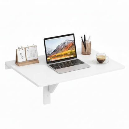 Tangkula 31.5" Wall Mounted Folding Desk, Drop-Leaf Floating Desk with Spacious Surface, Space-Saving Foldable Wall Table for Study, Bedroom, Laundry, Balcony & Small Spaces - color: White