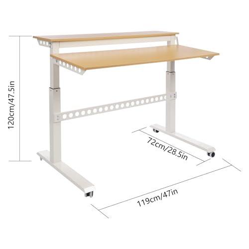 2-Tier Standing Desk Adjustable Crank Height Computer Desk with Wheels | Adjustable Crank Height, 2-Tier Spacious Desktop, Cable Management Holes, Sturdy Steel Frame, Mobile Wheels for Home Office U