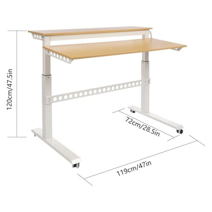2-Tier Standing Desk Adjustable Crank Height Computer Desk with Wheels | Adjustable Crank Height, 2-Tier Spacious Desktop, Cable Management Holes, Sturdy Steel Frame, Mobile Wheels for Home Office U