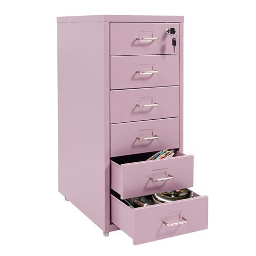 6 Drawers Mobile File Cabinet Rolling Vertical Filing Cabinet Under Desk Storage Organization 16" D x 11" W x 27" H (Purple) - color: Purple