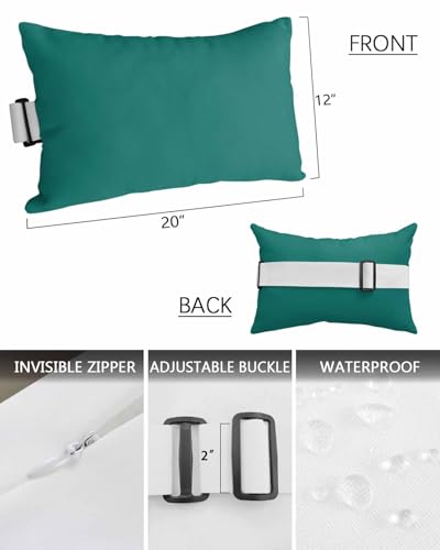 Outdoor Pillow for Lounge Chair with Strap & Insert Green Recliner Head Pillow Solid Green Color Waterproof Headrest Patio Lumbar Pillows for Beach Pool Office Chaise Chair 12x20 Inch - color: Dark Green, size: 1 Pack - 12"x20"