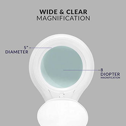 Neatfi LED Magnifying Lamp, 1200 Lumens, 5-Inch 8-Diopter Lens (White) - color: White, size: 8-Diopter