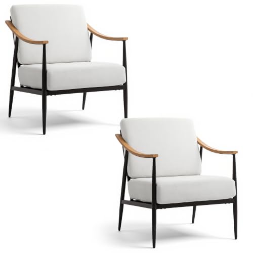 RNKSFX Modern Accent Chairs Set of 2 for Living Room Bedroom Mid Century Arm Chairs Upholstered Office Accent Chairs Comfy Waiting Room Chairs with Metal Frame, Cream White - color: Cream White